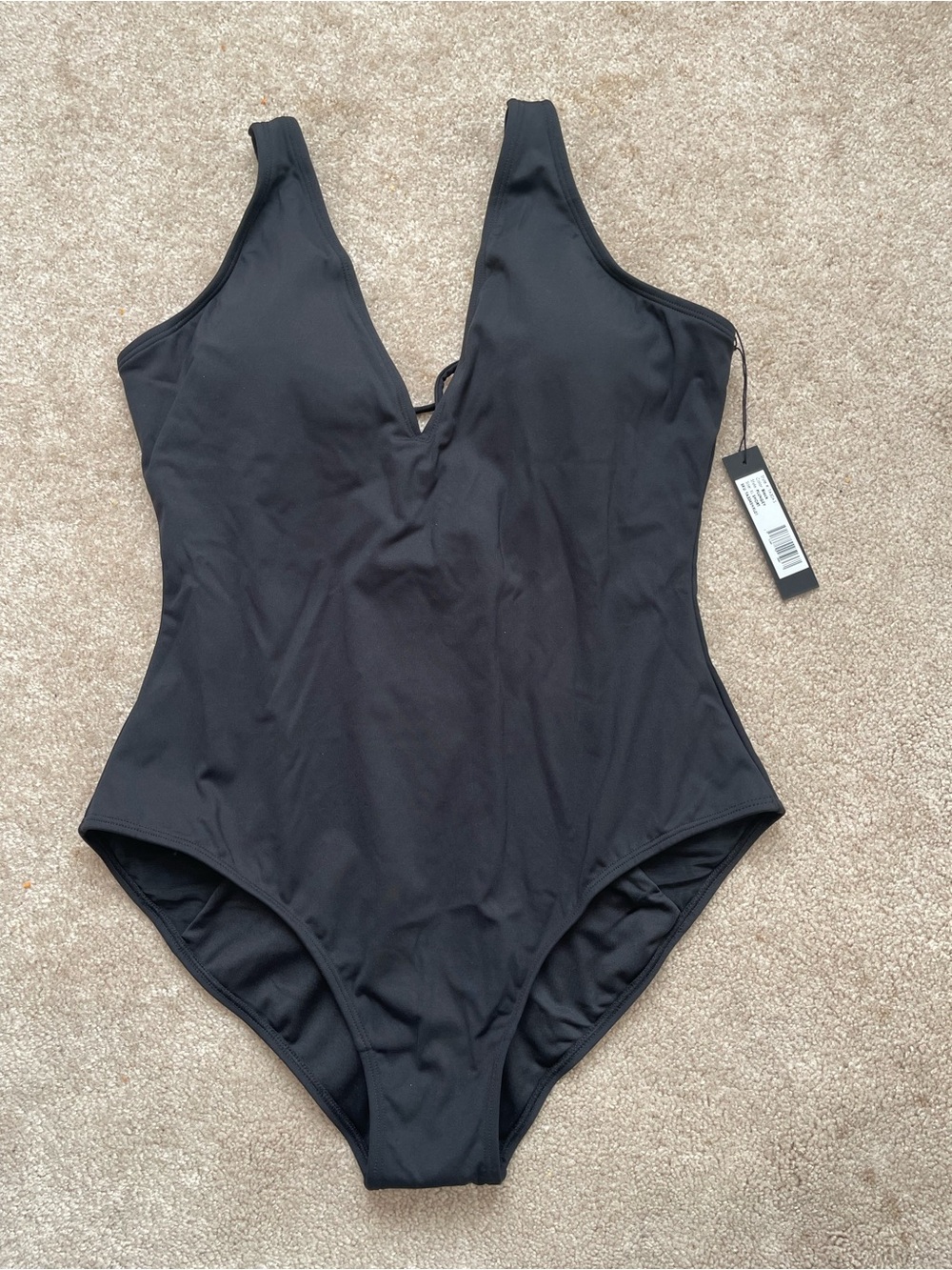 TA3 Plungey One Piece Swimsuit Black XL Short NWT Shaping Lace-Up Back